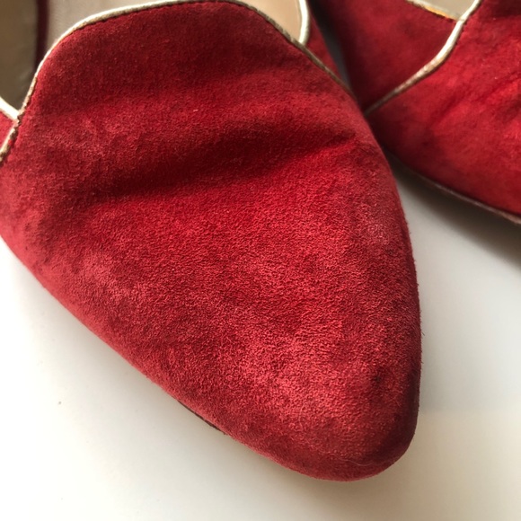 Jemima Vine 'Edie' Red & Gold Suede Flats - Picture 3 of 6